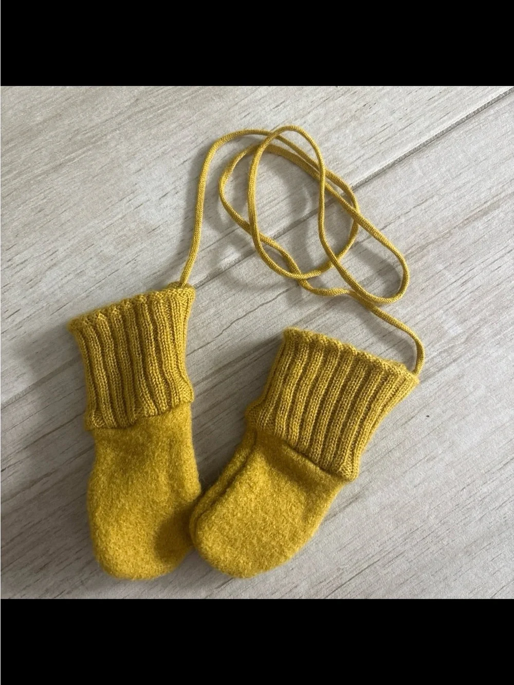 Disana Yellow Wool Mittens on String